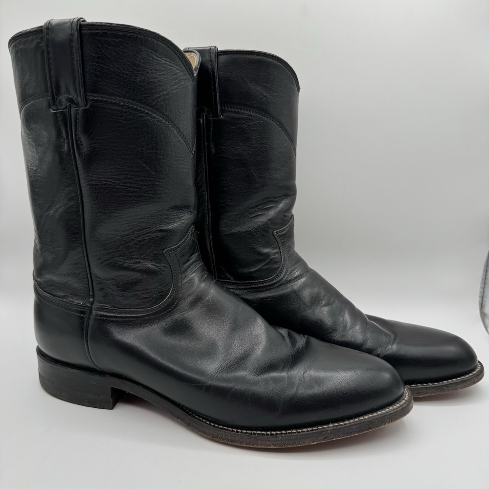 Justin Men's 10.5 D Cowboy Boots Classic Roper Round Black 3133 Western USA